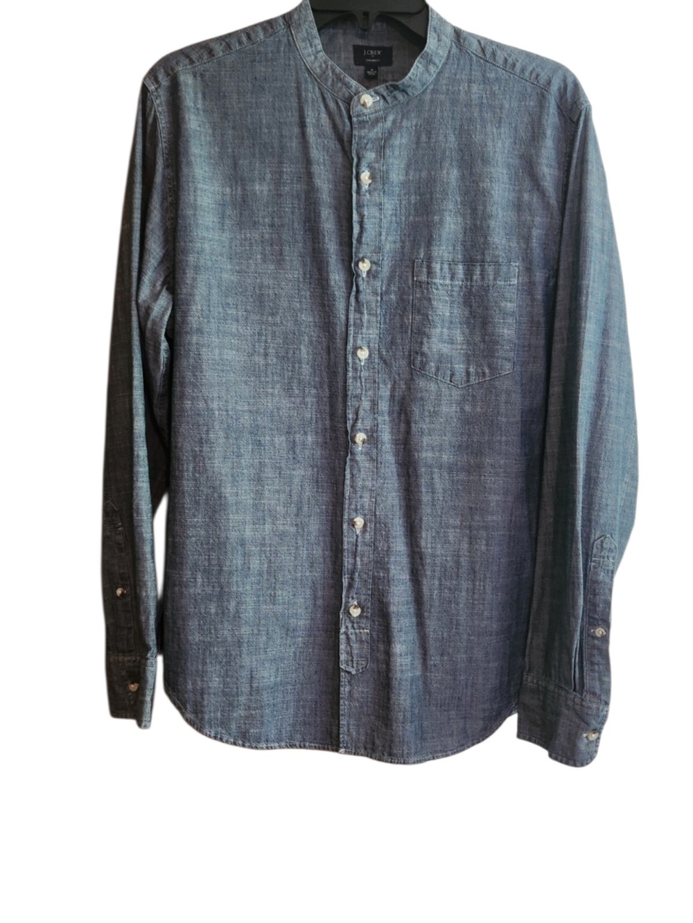 J. Crew Indigo Band-Collar Chambray Shirt